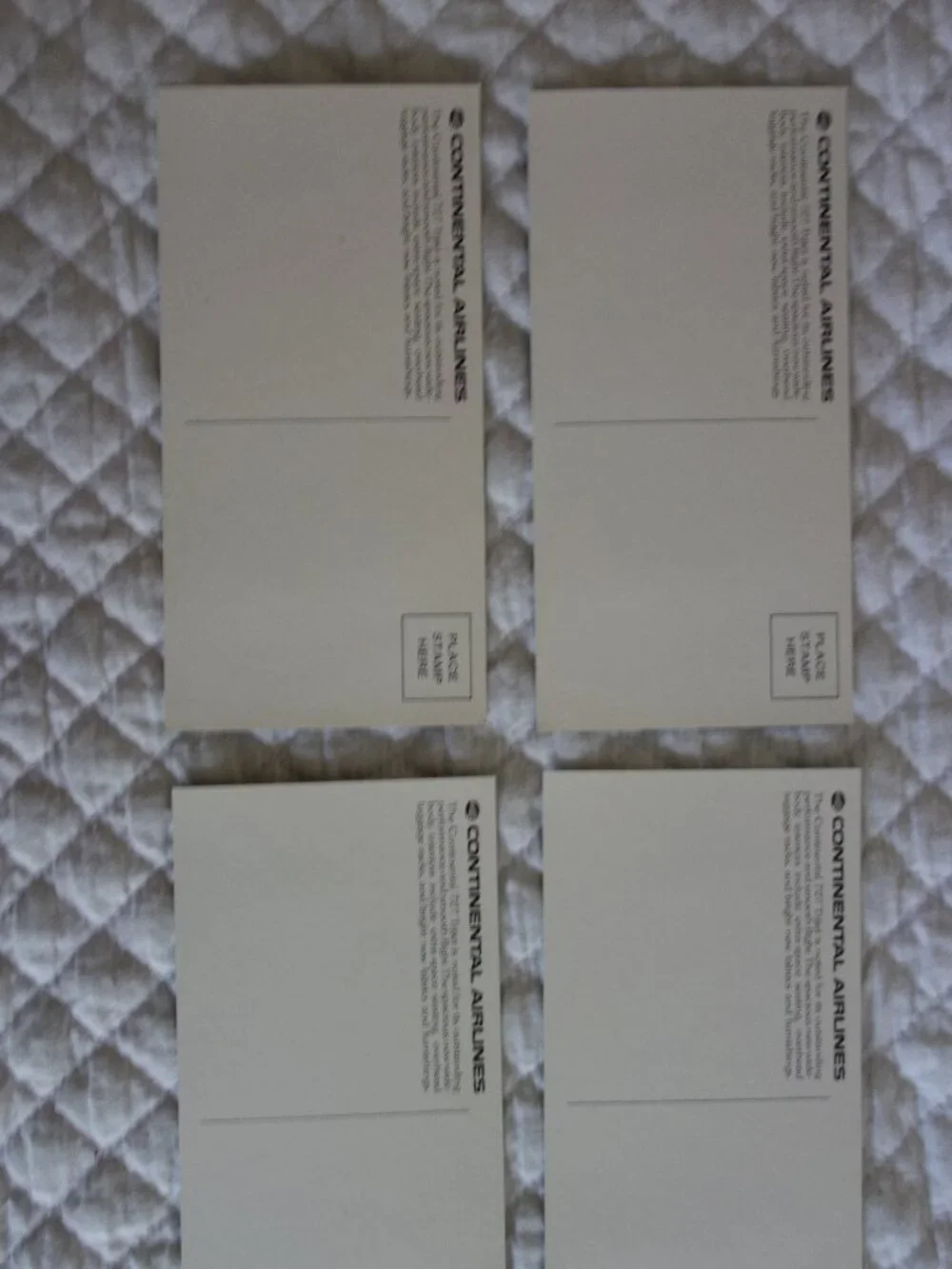 Lot of 4 unused Vntg CONTINENENTAL AIRLINES Postcards – Boeing 727 Tristar